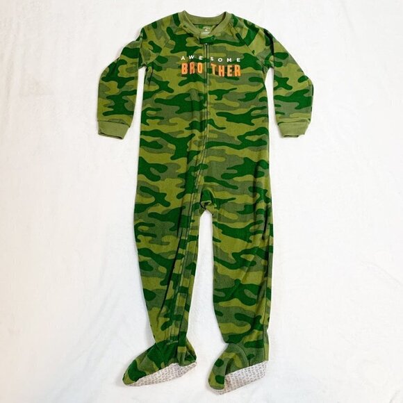 5/$25 Carter's camo awesome brother fleece one piece footie pajamas jammies pjs - Picture 1 of 5